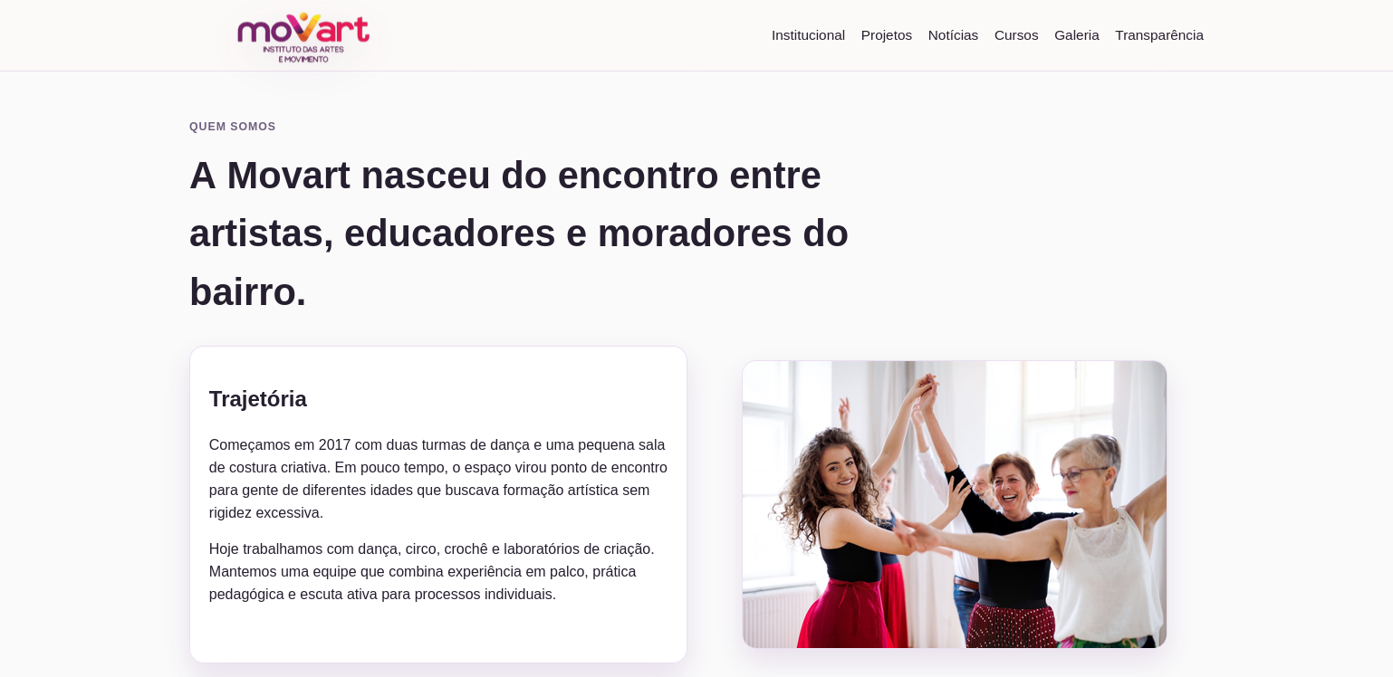 imagem do website do Instituto Movart
